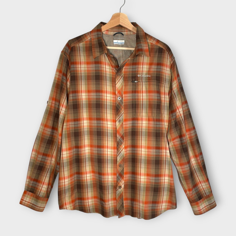 COLUMBIA Omni-Wick Button Up Shirt Mens LARGE Vented Outdoor Hiking Plaid